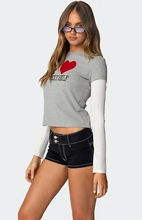 Edikted I Heart Me Layered Long Sleeve T-Shirt