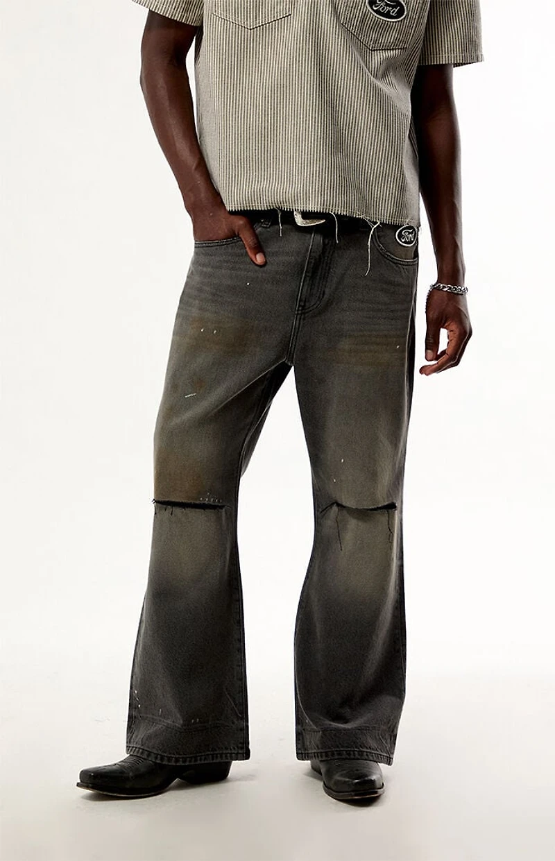FORD Black Ripped Baggy Bootcut Jeans