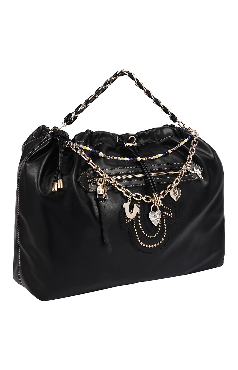 True Religion Black Vintage Chain Soft Hobo Bag