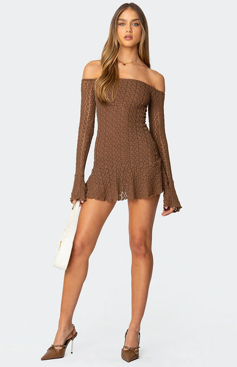 Edikted Mya Off Shoulder Textured Mini Dress