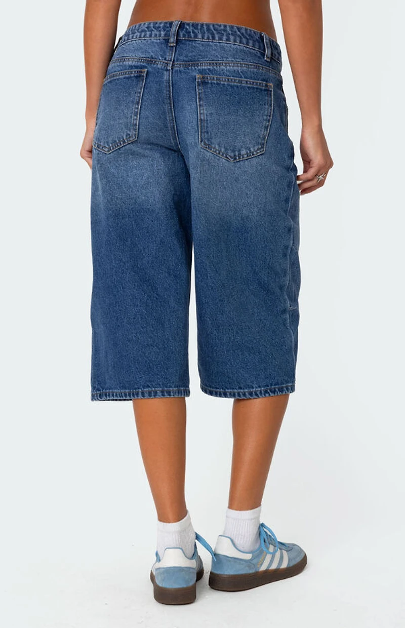 Edikted Xtra Long Low Rise Denim Bermuda Shorts