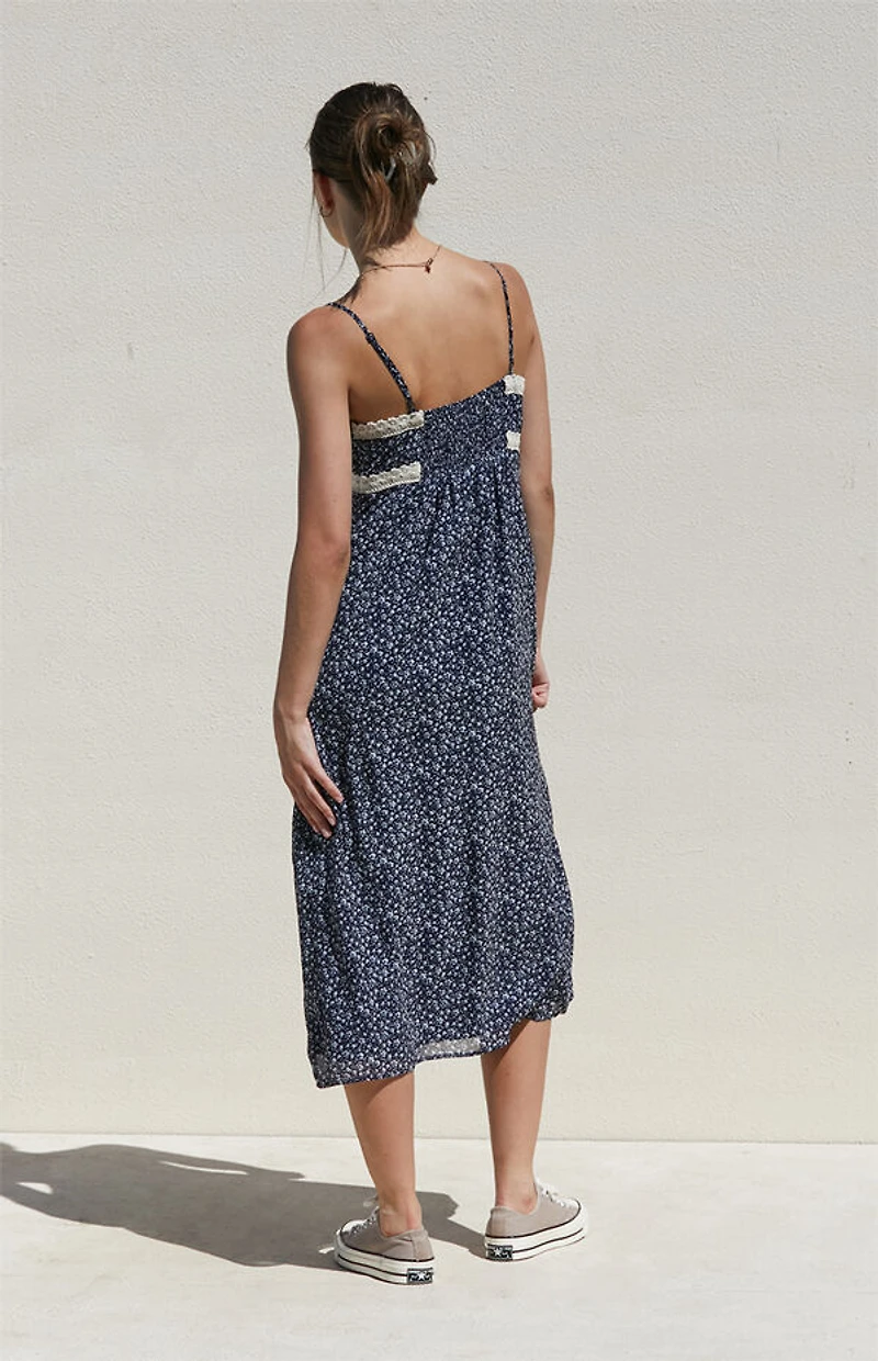 LA Hearts Floral Lace Trim Midi Dress