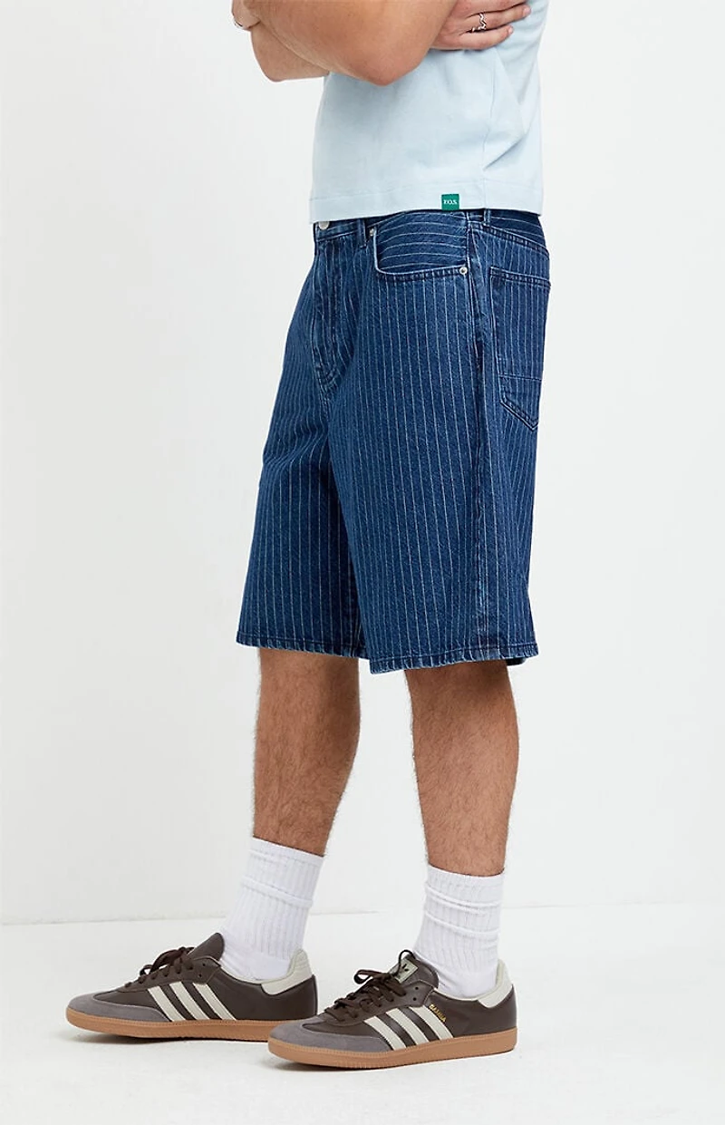 Pacsun Parker Baggy Jean Shorts Striped Dark Blue