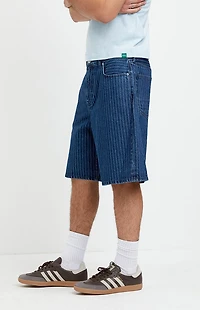 Pacsun Parker Baggy Jean Shorts Striped Dark Blue