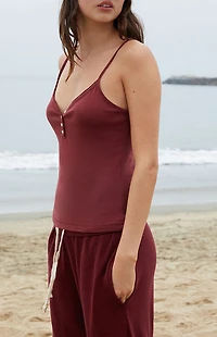 John Galt Burgundy Lorene Button Tank Top