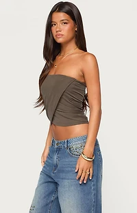 Edikted Amei Asymmetrical Strapless Wrap Top