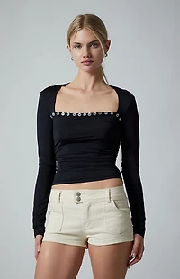 Third Charm Natalia Shell Button Long Sleeve Top