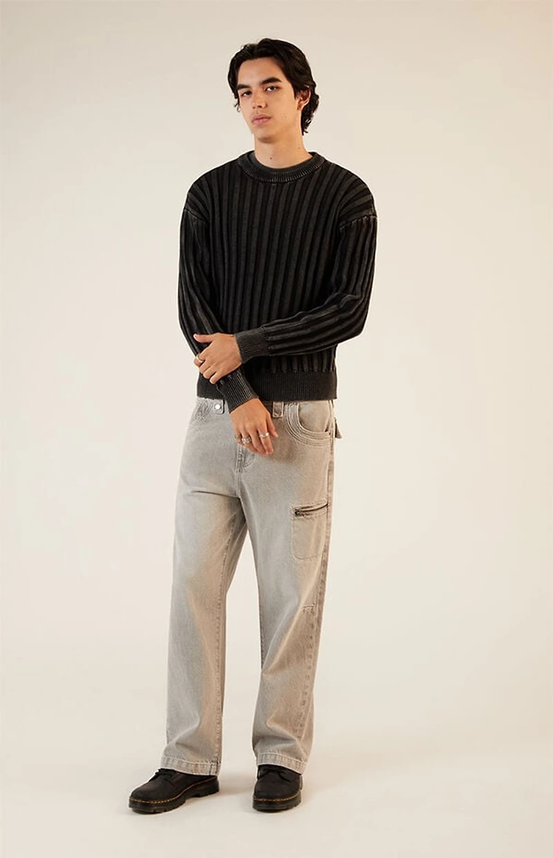 Pacsun Black Wide Ribbed Knit Crew Neck Sweater