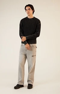 Pacsun Black Wide Ribbed Knit Crew Neck Sweater