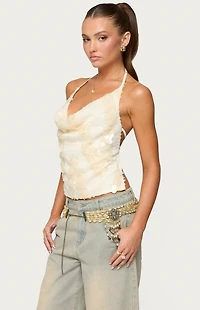 Edikted Reid Backless Sequin Cowl Neck Top