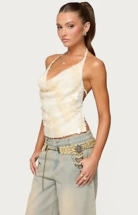 Edikted Reid Backless Sequin Cowl Neck Top