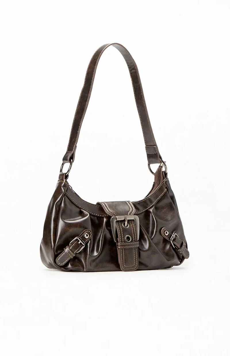 Pacsun Brown Faux Leather Front Buckle Shoulder Bag
