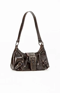 Pacsun Brown Faux Leather Front Buckle Shoulder Bag