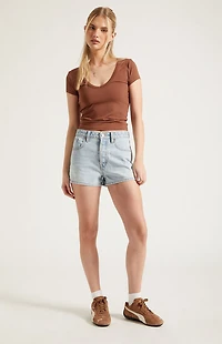 Pacsun Ivy High Waisted Denim Festival Shorts Light Blue