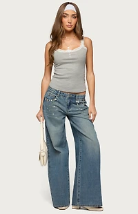 Edikted Mahlia Button Low Rise Baggy Jeans
