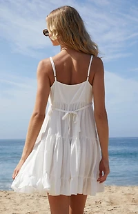 John Galt White Tiered Back Tie Mini Dress
