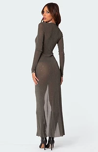 Edikted Glitter Mesh Slitted Maxi Dress