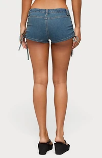 Edikted Lalie Drawstring Denim Micro Shorts