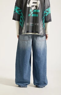 Pacsun Ryder Ultra Baggy Jeans Zippered Medium Blue