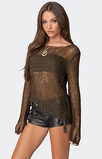 Edikted Asymmetric Open Knit Top