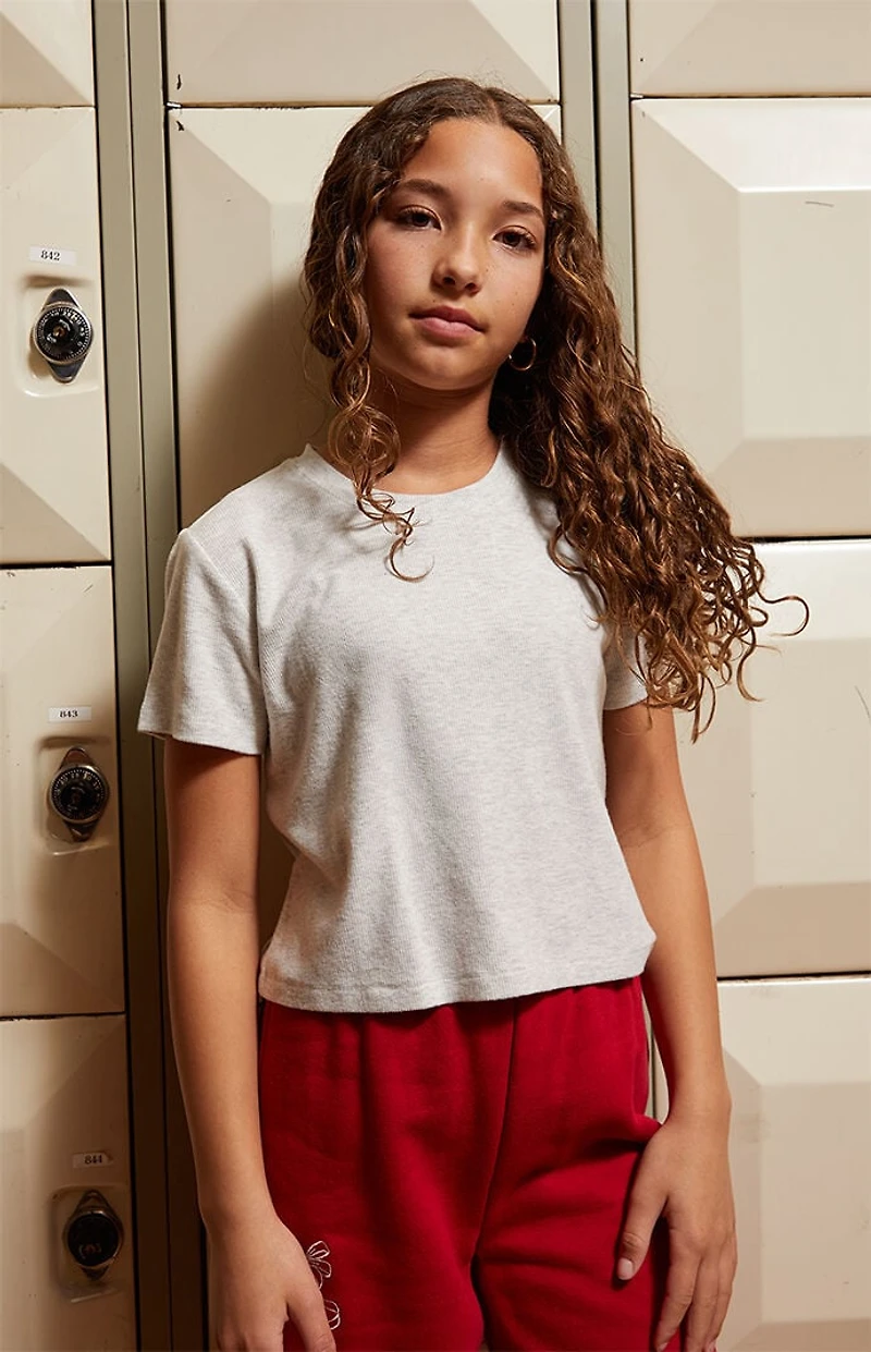 Pacsun Kids Heather Gray Brushed Solid Ribbed T-Shirt