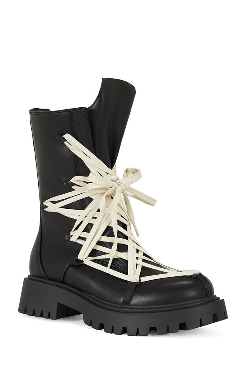 AZALEA WANG Women's Black Arjun Faux Leather Combat Boots