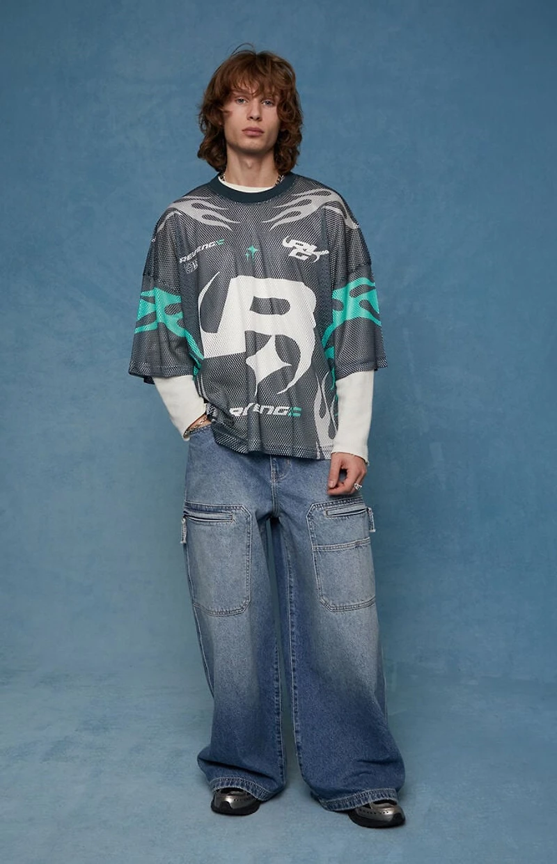 Pacsun Ryder Ultra Baggy Jeans Zippered Medium Blue