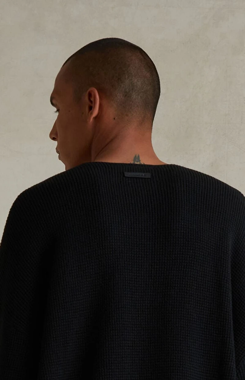 Fear of God ESSENTIALS Jet Black Waffle Knit Long Sleeve T-Shirt