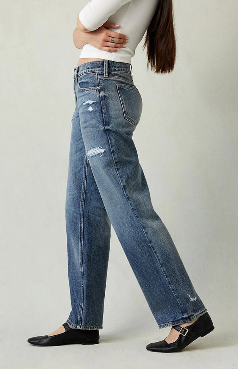 Pacsun Jordyn Low Rise Straight Leg Jeans Ripped Dark Blue Wash
