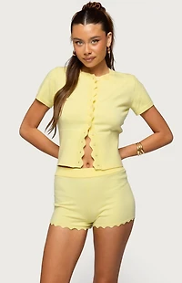 Edikted Rosie Scalloped Knit Button Up Top