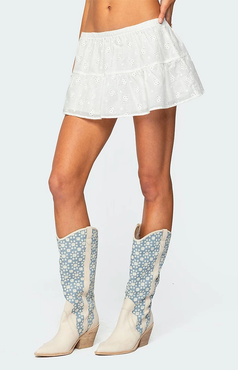 Edikted Dora Eyelet Flared Mini Skirt