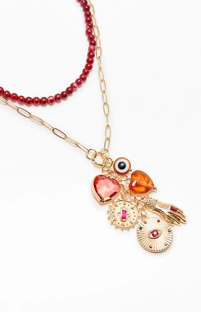 LA Hearts Alice Beaded Charm Layered Necklace