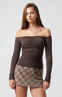 Beverly and Beck Ember Off-The-Shoulder Long Sleeve Cinched Top