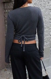John Galt Gray Wrap Sweater Top