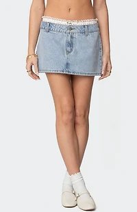 Edikted Floral Peekaboo Denim Mini Skirt
