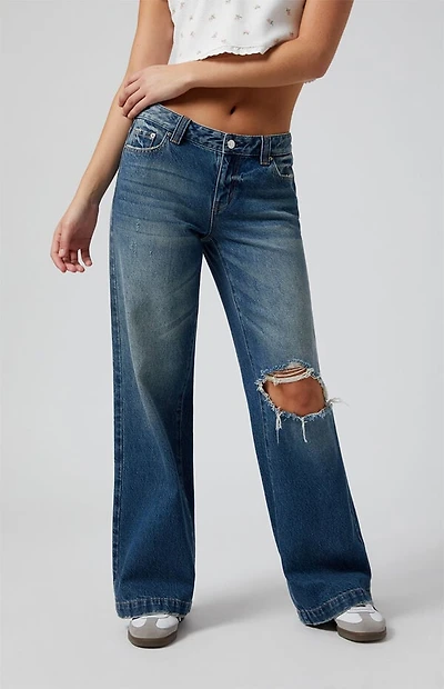 Pacsun Casey Low Rise Baggy Jeans Ripped Knee Medium Indigo
