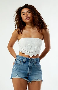 Levi's Medium Indigo 501 Original Ripped Denim Shorts