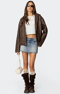 Edikted Oversized Washed Faux Leather Jacket