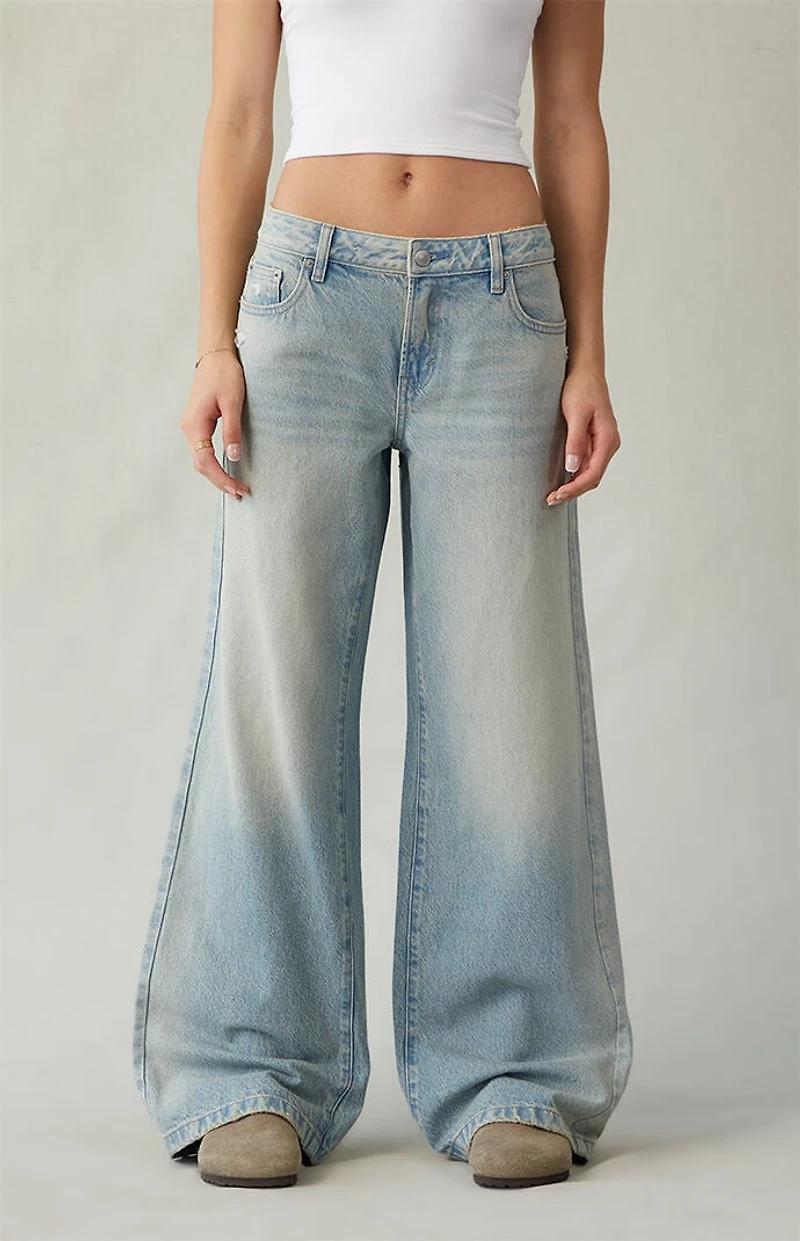 Pacsun Casey Low Rise Baggy Jeans Ripped Light Blue