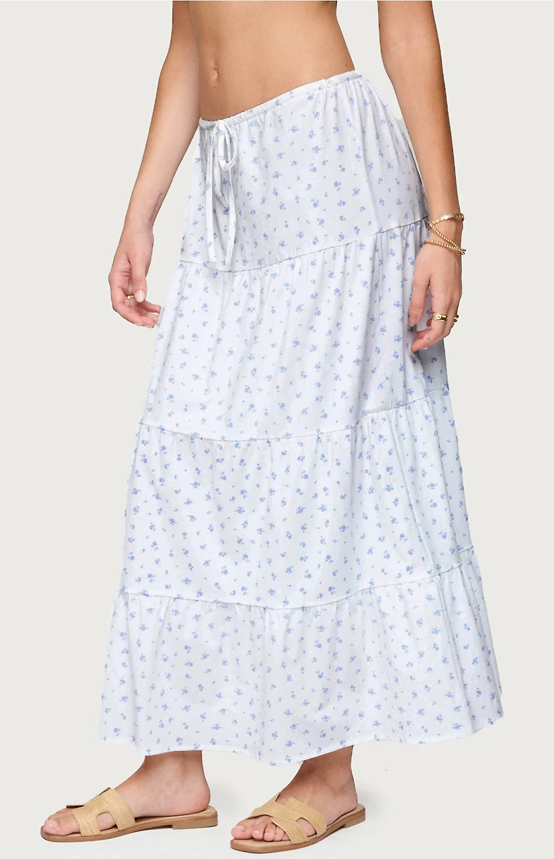 Edikted Charley Floral Tiered Maxi Skirt