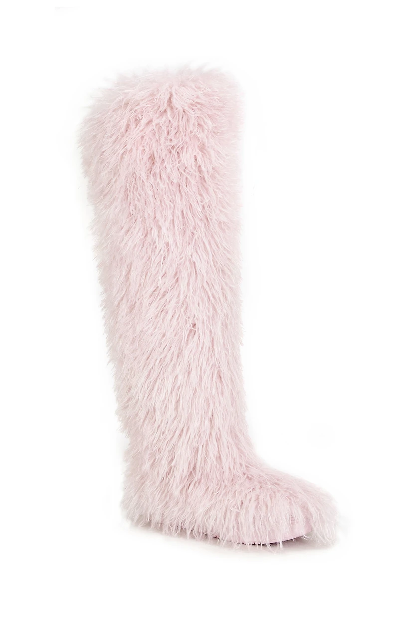 AZALEA WANG Women's Templeton Pink Shaggy Faux Fur Boots