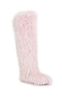 AZALEA WANG Women's Templeton Pink Shaggy Faux Fur Boots