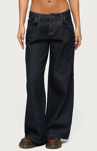 Edikted Pleated Low Rise Wide Leg Jeans