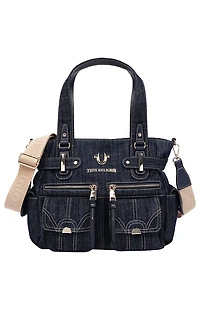 True Religion Multi Pocket Dark Denim Cinch Tote Bag