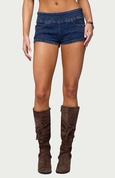 Edikted Zaida Stretchy Denim Micro Shorts