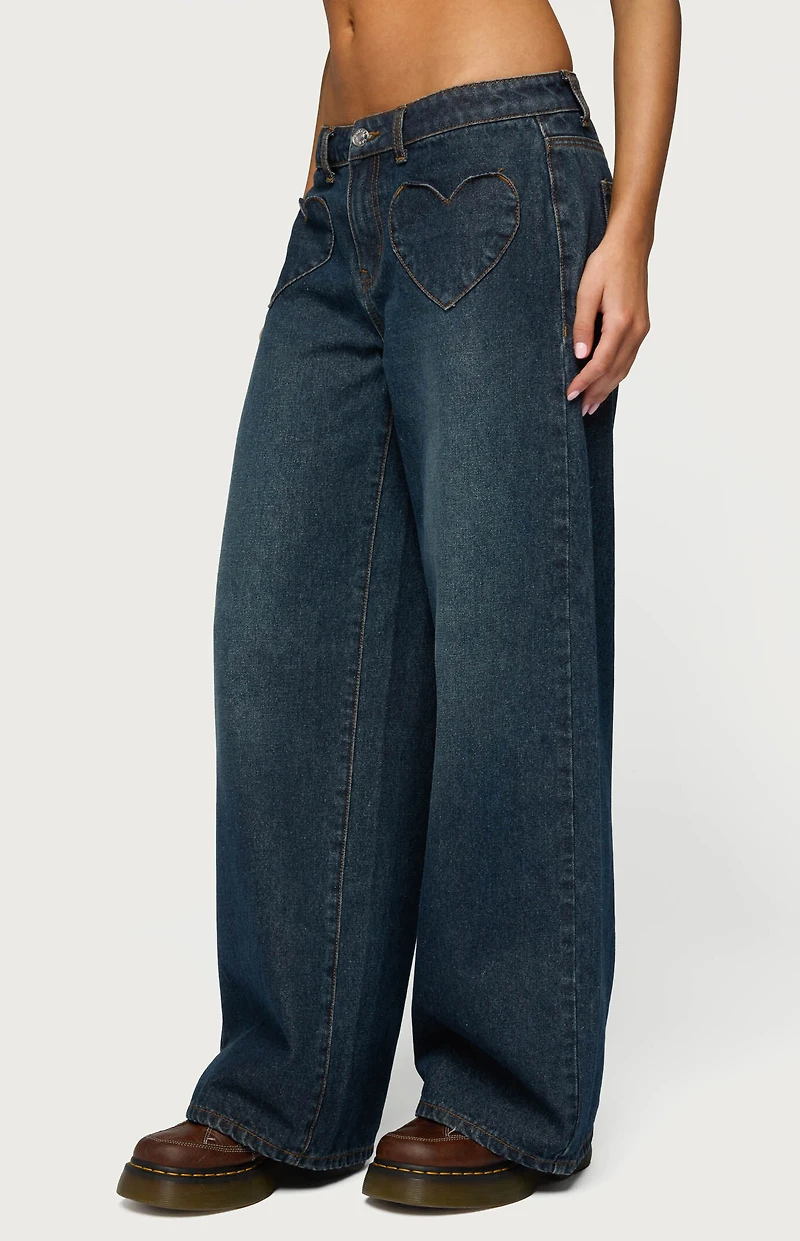 Edikted Heart Pockets Low Rise Baggy Jeans