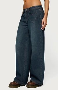 Edikted Heart Pockets Low Rise Baggy Jeans