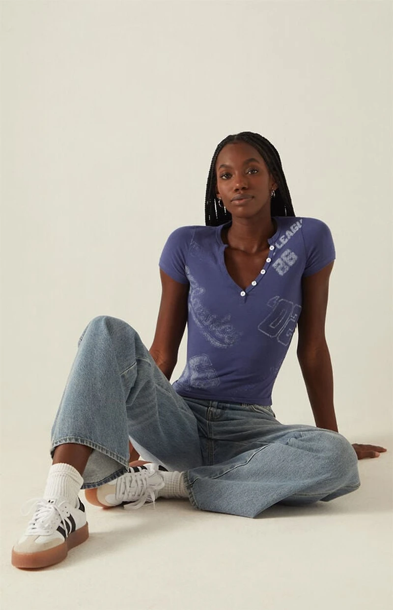 Your Favorite Varsity Print Short Sleeve Henley Top