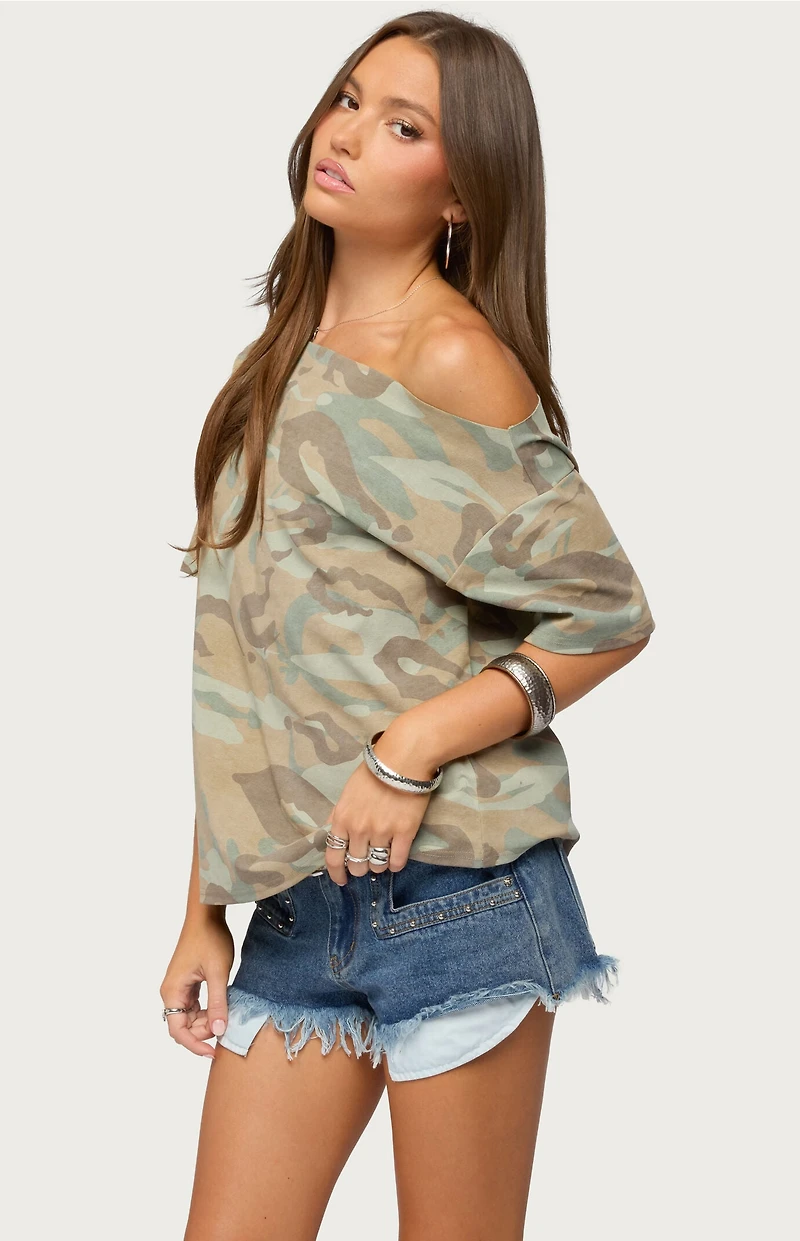Edikted Miltah Camo Off-The-Shoulder Top