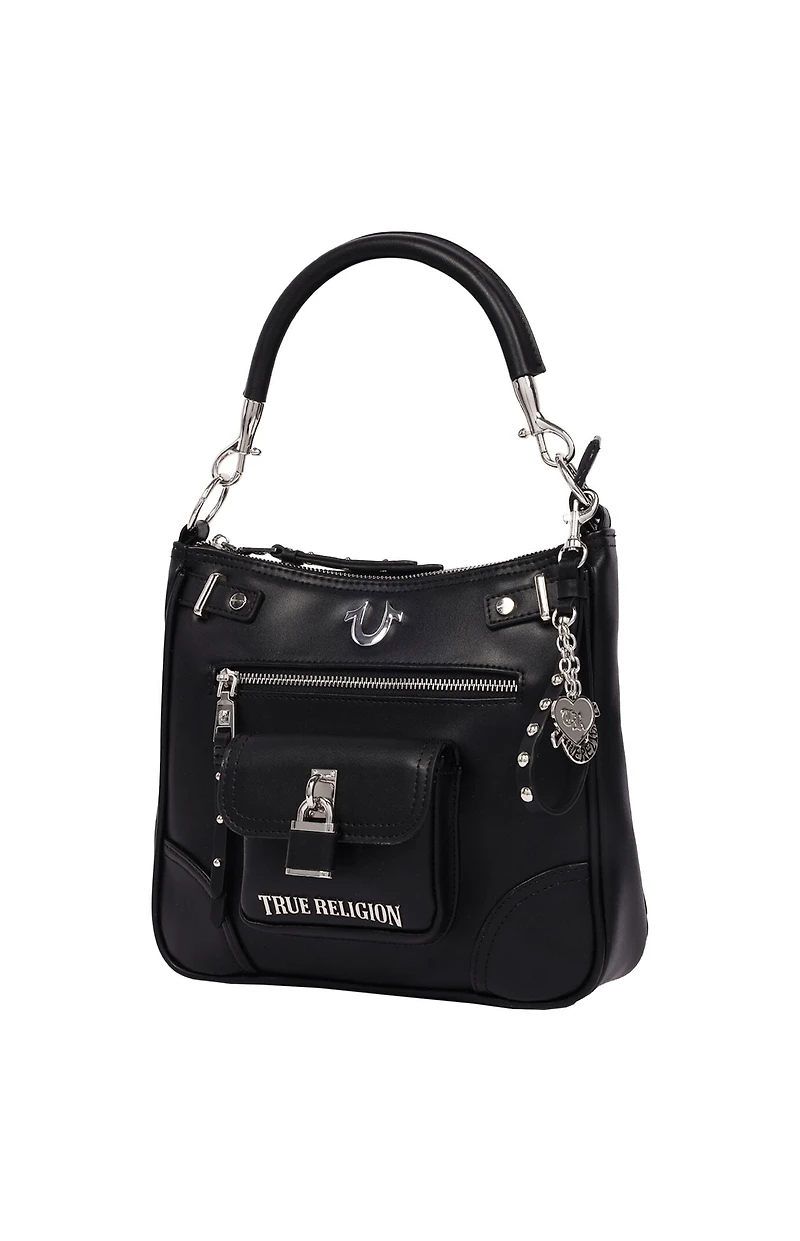 True Religion Black Moto Zip Hobo Bag